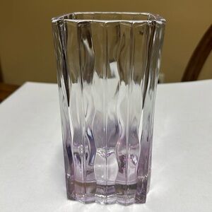 LUAY Square Heavy Wave Pattern Signed 6 3/4" Tall Glass Vase neodymium